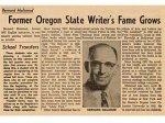 Newspaper clipping: "Former Oregon State Writer's Fame Grows". OSU Daily Barometer, May 22, 1964.