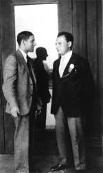 Samuel Goudsmit and Wolfgang Pauli at a Caltech physics meeting