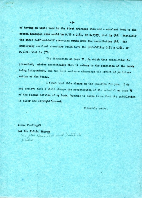 Letter from Linus Pauling to Kasimir Fajans. Page 2. May 13, 1947