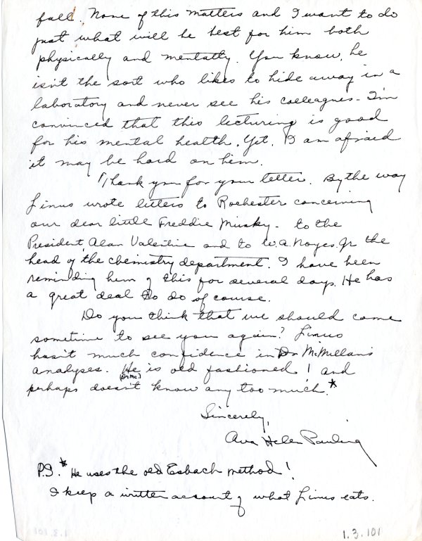 Letter from Ava Helen Pauling to Thomas Addis. Page 2. April 29, 1941