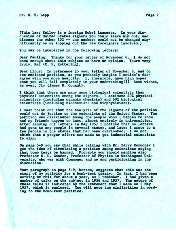 Letter from Linus Pauling to Ralph E. Lapp. Page 2. August 24, 1964