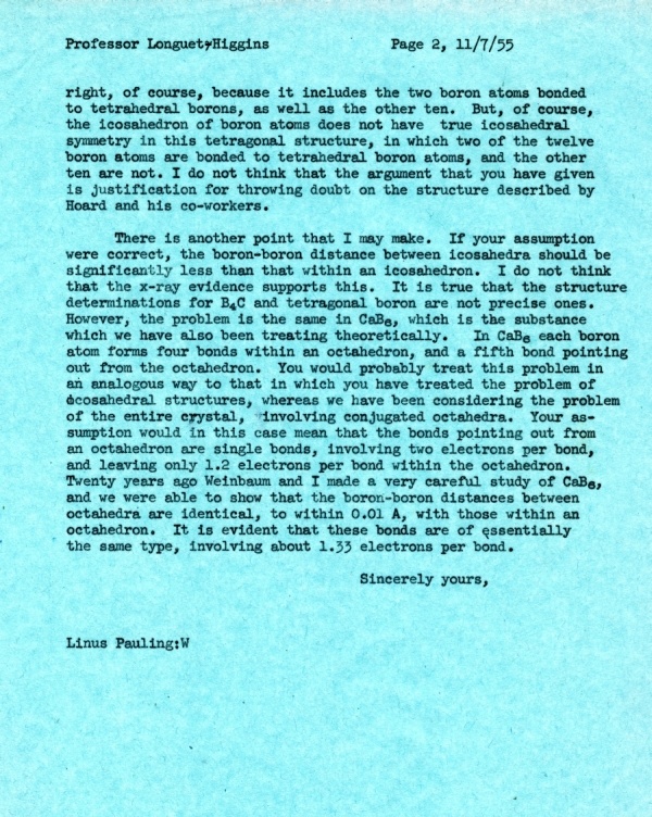 Letter from Linus Pauling to H.C. Longuet-Higgins Page 2. July 11, 1955