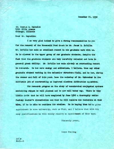 Letter from Linus Pauling to George M. Reynolds Page 1. December 20, 1938