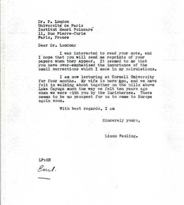 Letter from Linus Pauling to Fritz London Page 1. October 28, 1937