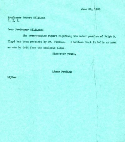 Letter from Linus Pauling to Robert Millikan. Page 1. June 23, 1938