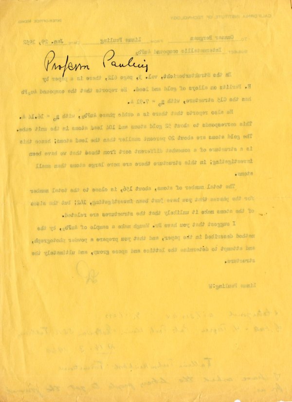 Letter from Linus Pauling to Gunnar Bergman Page 2. January 29, 1952