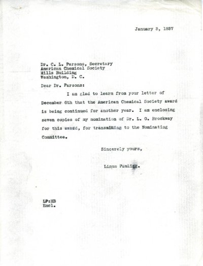 Letter from Linus Pauling to Charles L. Parsons Page 1. January 3, 1937