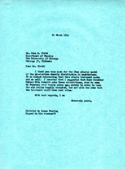Letter from Linus Pauling to John R. Platt. Page 1. March 16, 1954