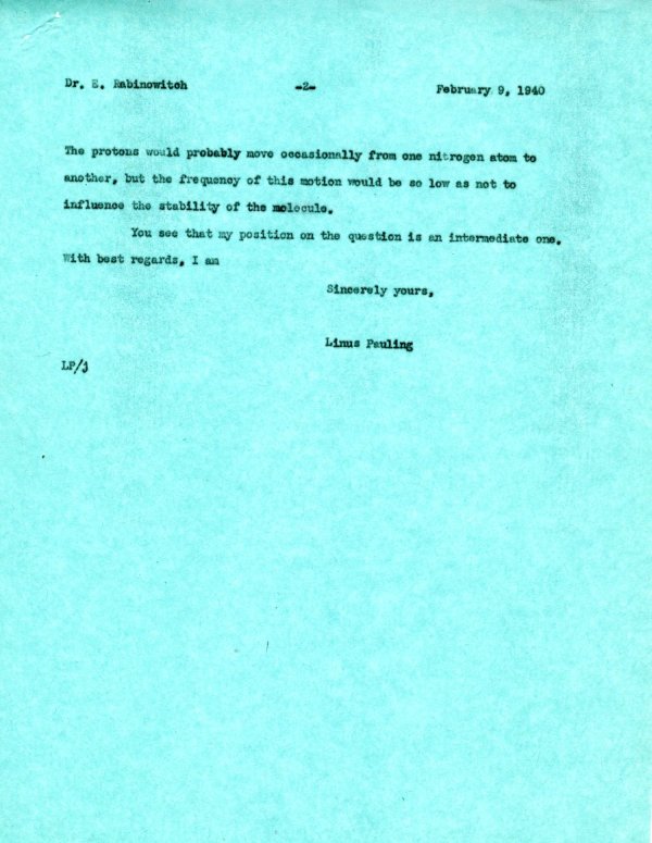 Letter from Linus Pauling to Eugene Rabinowitch. Page 2. February 9, 1940