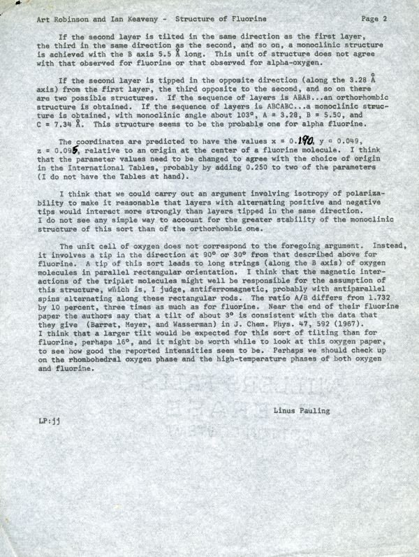 Memorandum from Linus Pauling to Art Robinson and Ian Keaveny. Page 2. December 9, 1968