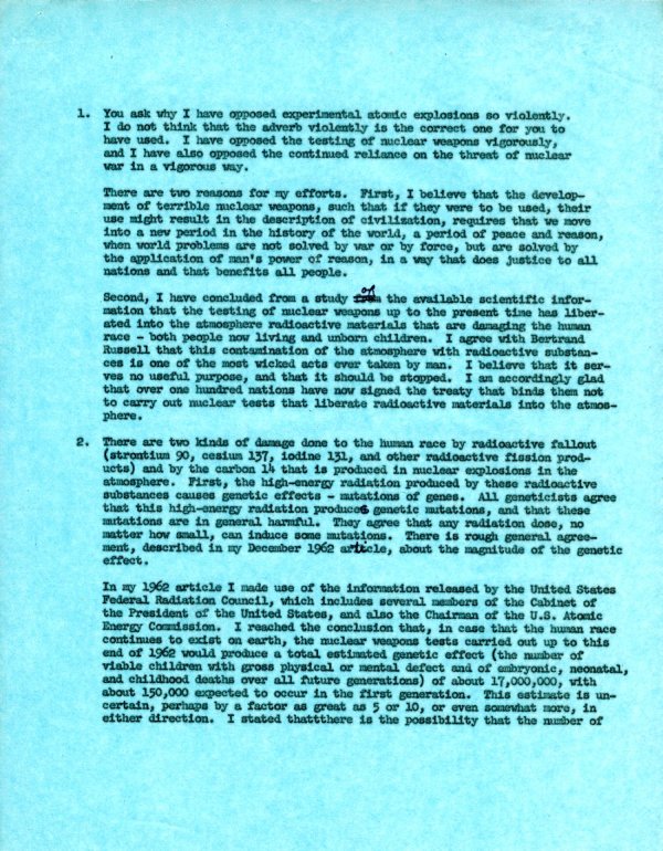 Letter from Linus Pauling to P. Rentchnick. Page 2. October 3, 1963