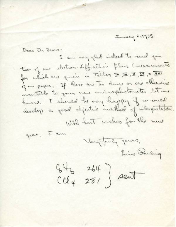 Letter from Linus Pauling to Francis W. Sears Page 1. January 2, 1935