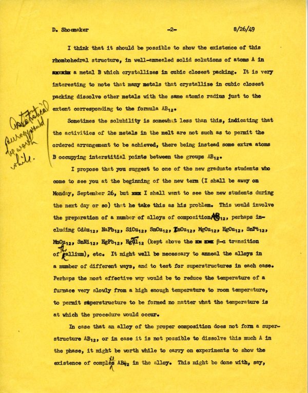 Letter from Linus Pauling to David Shoemaker. Page 2. August 26, 1949
