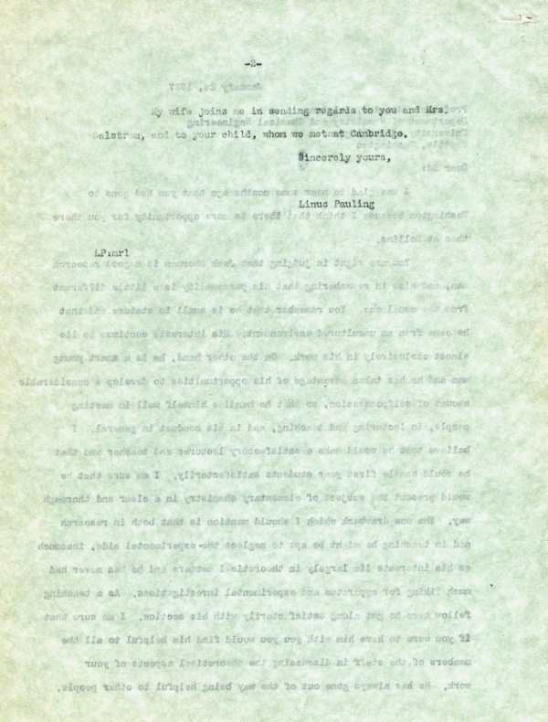 Letter from Linus Pauling to Edward J. Salstrom. Page 2. January 23, 1937