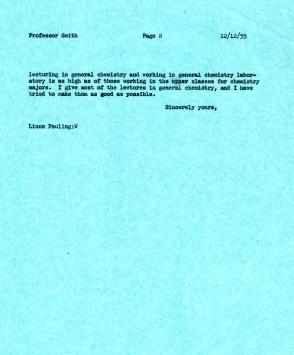 Letter from Linus Pauling to Otto M. Smith. Page 2. December 19, 1955