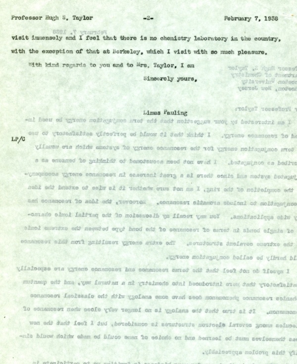 Letter from Linus Pauling to Hugh S. Taylor. Page 2. February 7, 1938