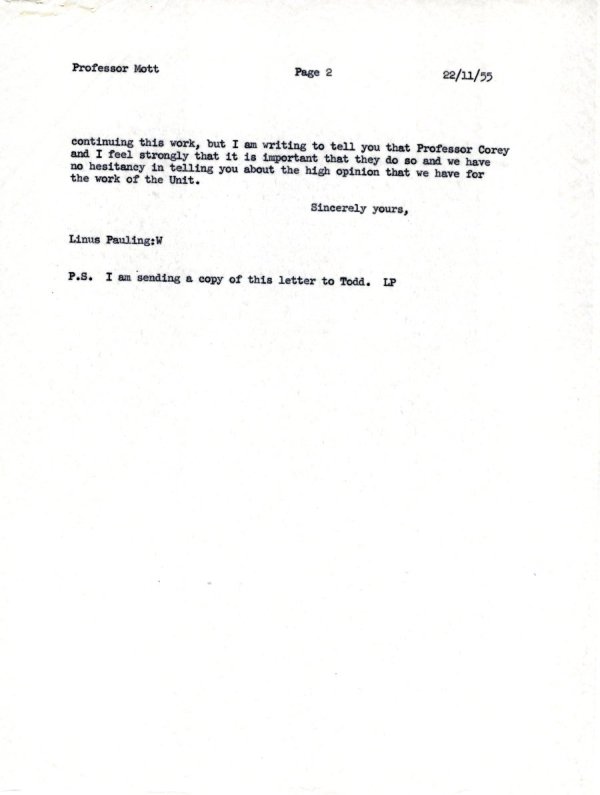 Letter from Linus Pauling to N.F. Mott Page 2. November 22, 1955