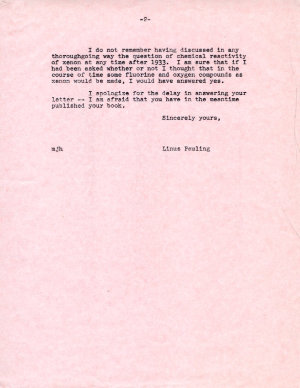 Letter from Linus Pauling to G. J. Moody and J. D. R. Thomas. Page 2. November 22, 1965