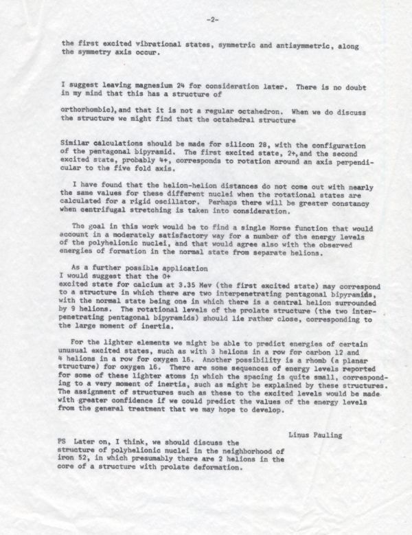 Memo from Linus Pauling to John Blethen. Page 2. May 29, 1969