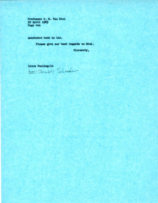 Letter from Linus Pauling to Cornelis B. van Niel. Page 2. April 29, 1963