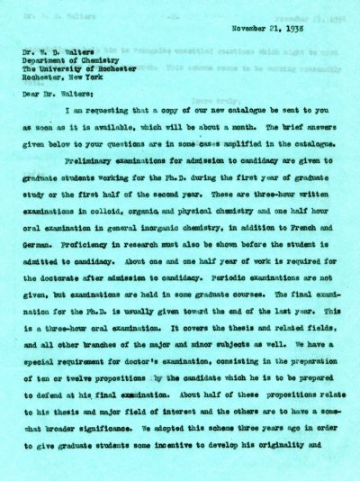 Letter from Linus Pauling to W.D. Walters. Page 1. November 21, 1938