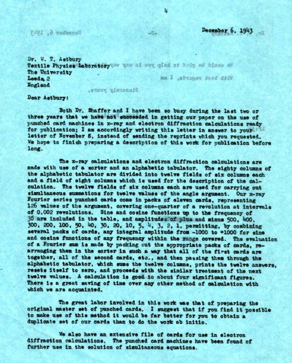 Letter from Linus Pauling to William T. Astbury. Page 1. December 6, 1943