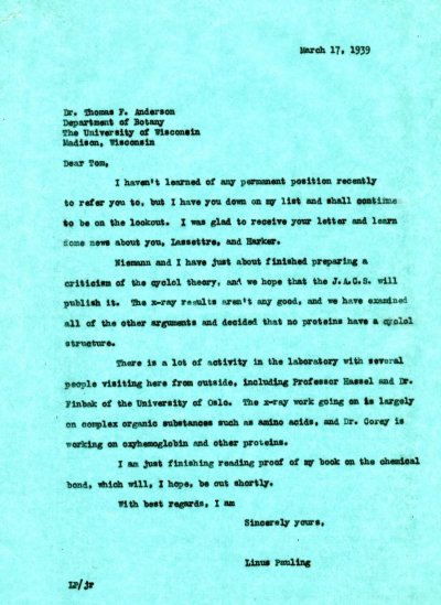 Letter from Linus Pauling to Thomas F. Anderson Page 1. March 17, 1939