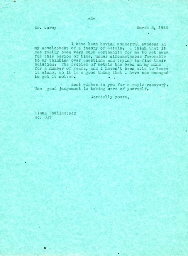 Letter from Linus Pauling to Robert Corey. Page 2. March 3, 1948