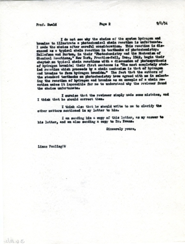 Letter from Linus Pauling to Paul Ewald. Page 2. June 9, 1954