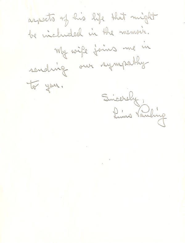 Letter from Linus Pauling to Mathilde Debye. Page 2. March 26, 1967