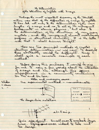 "The Determination of the Structure of Crystals with X-Rays." Page 1. 1932