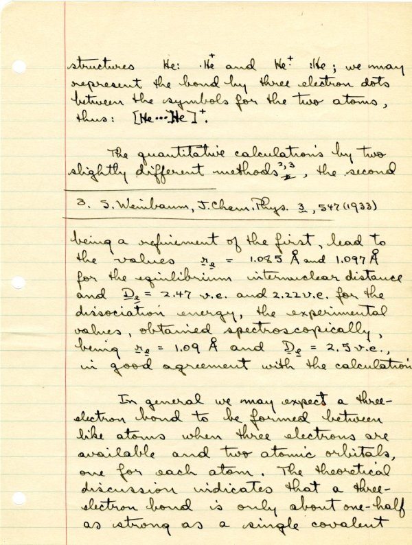 "The Three-Electron Bond and the Periodic System of the Elements." Page 4. 1934