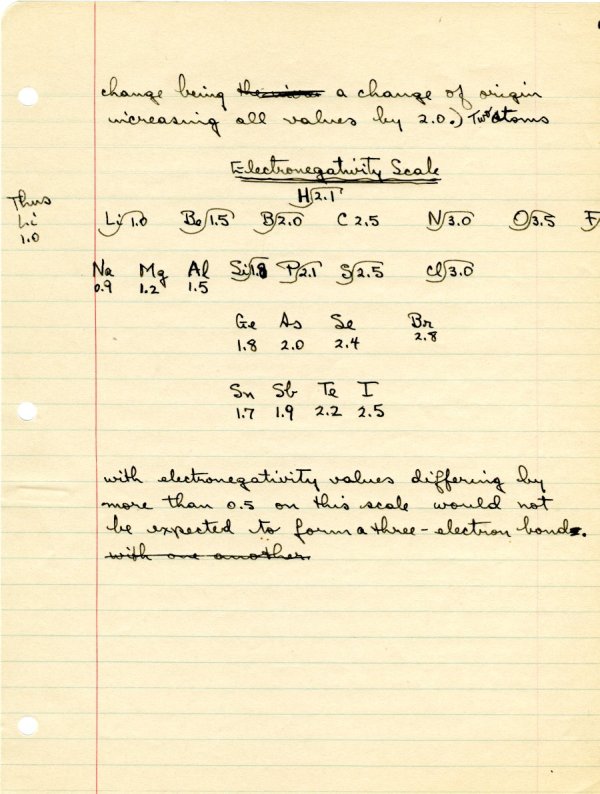 "The Three-Electron Bond and the Periodic System of the Elements." Page 7. 1934