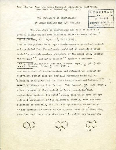 "The Structure of Napthalene" Page 1. October 7, 1935