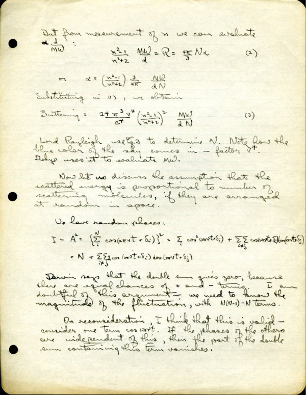 "Determining Molecular Weight by Light Scattering." Page 2. August 6, 1944