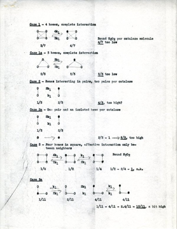 "The Arrangement of the Hemes in Catalase." Page 7a. August 20, 1947