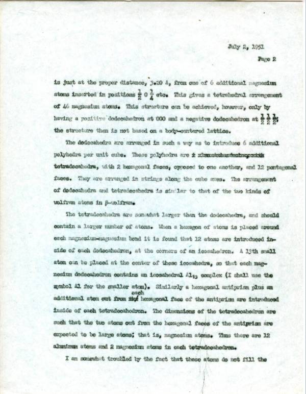 "Structure of Alloys with about 160 Atoms in the Unit Cube." Page 2. July 2, 1951