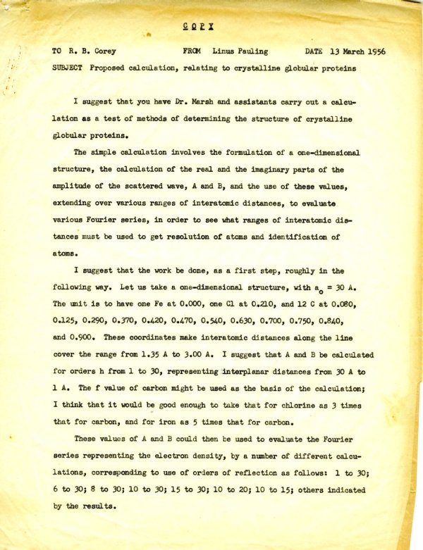 Letter from Linus Pauling to Robert Corey Page 1. March 13, 1956