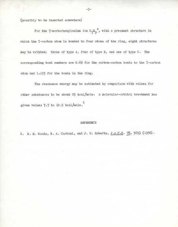 "The Structure of the 7-Norbornadienylonium Ion." Page 5. May 23, 1960