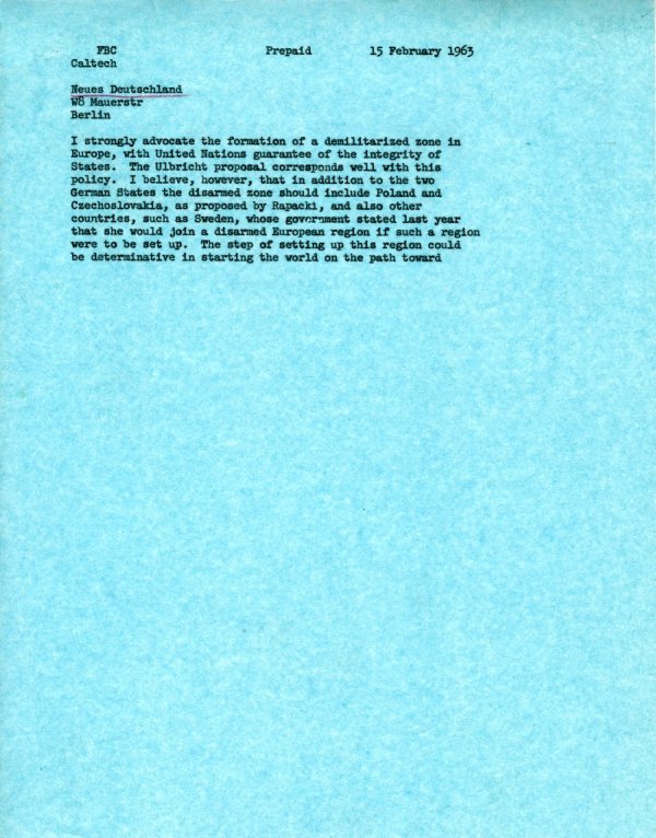Typescript re: Ulbricht proposal. Page 1. February 15, 1963