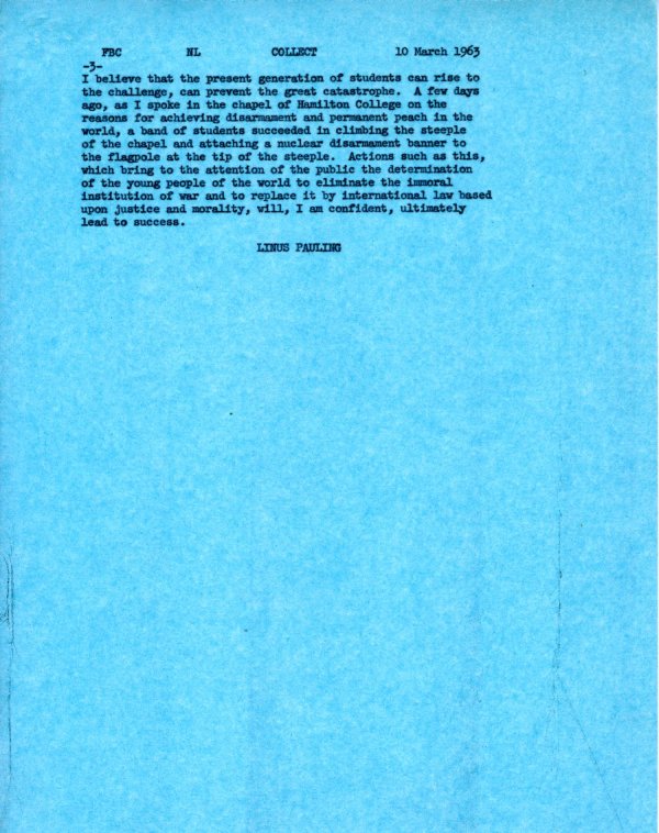 The Need for Disarmament and World Peace Page 3. May 10, 1963
