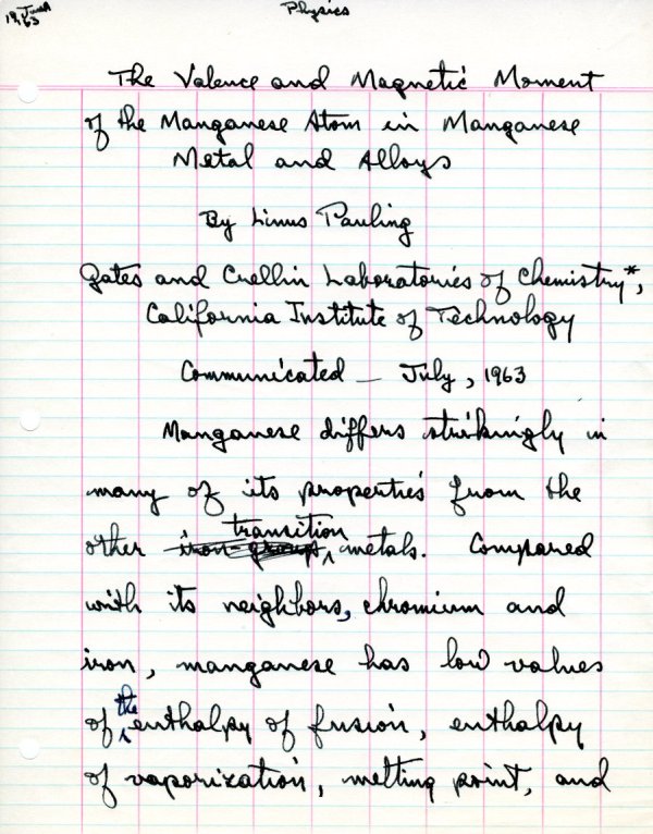 The Valence and Magnetic Moment of the Manganese Atom in Manganese Metal and Alloys Page 1. June 19, 1963