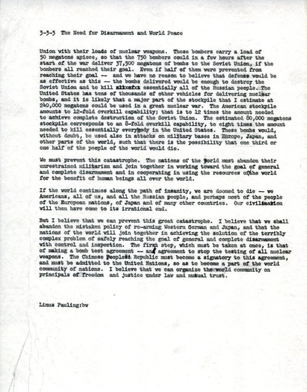 The Need for Disarmament and World Peace Page 2. April 27, 1963