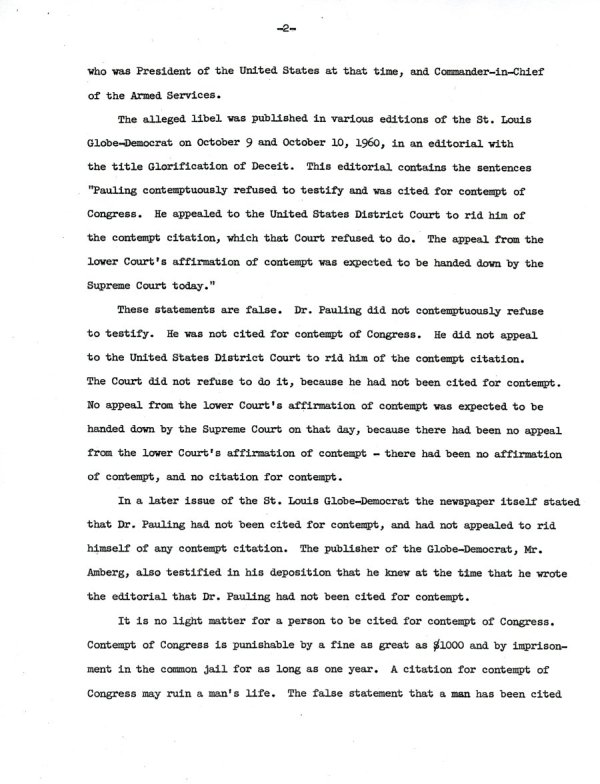 Statement by Linus Pauling about St. Louis Trial. Page 2. March 22, 1964