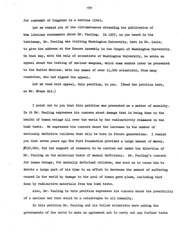 Statement by Linus Pauling about St. Louis Trial. Page 3. March 22, 1964