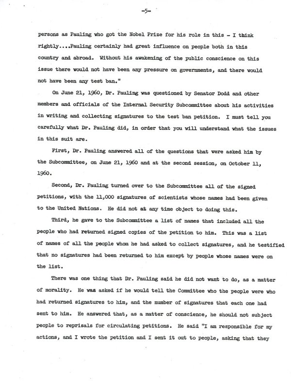 Statement by Linus Pauling about St. Louis Trial. Page 5. March 22, 1964