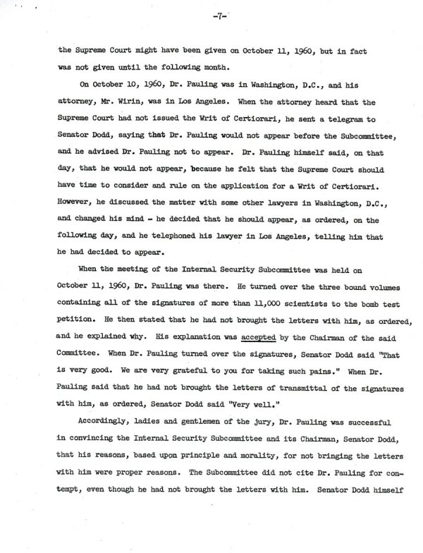 Statement by Linus Pauling about St. Louis Trial. Page 7. March 22, 1964