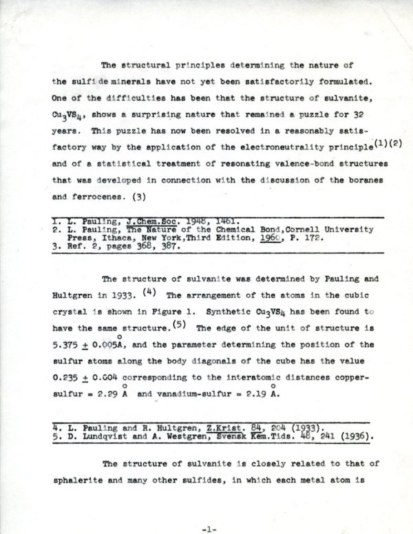 The Nature of the Chemical Bonds in Sulvanite, Cu3Vs4 Page 1. December 27, 1965