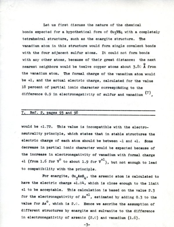The Nature of the Chemical Bonds in Sulvanite, Cu3Vs4 Page 3. December 27, 1965
