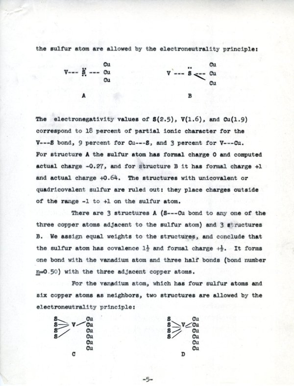 The Nature of the Chemical Bonds in Sulvanite, Cu3Vs4 Page 5. December 27, 1965